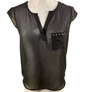 Bongo Sheer Top SZ S Black Short Sleeve Studded Mesh Whimsigoth Y2K Gothic Rock